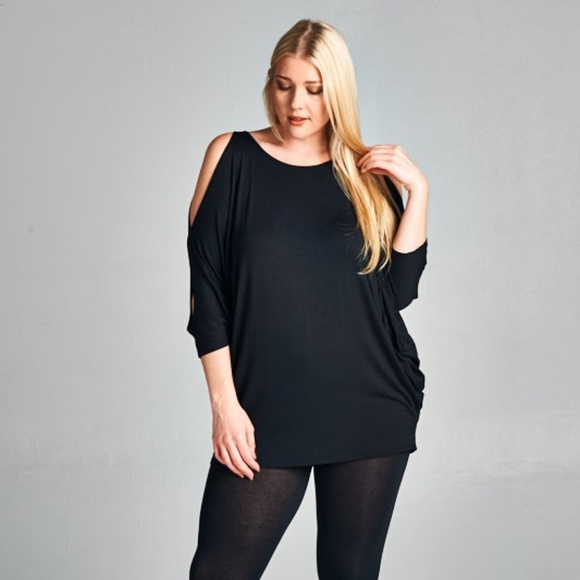 1 1X LEFT Plus Size Cold Shoulder Back Tie Top - Picture 3 of 6